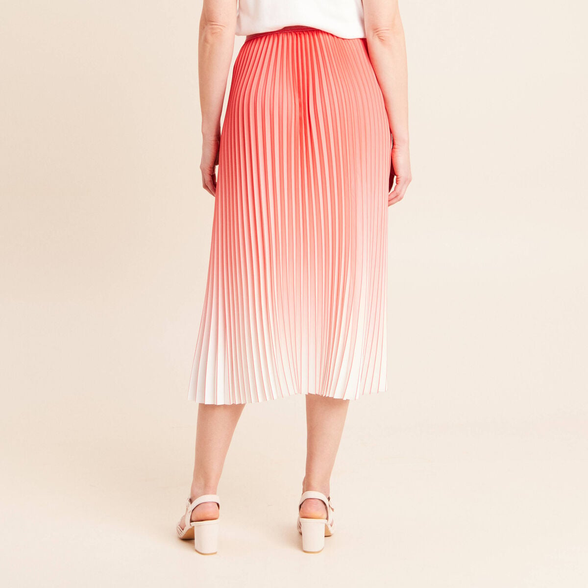 Jupe midi patineuse pliss&eacute;e rose vif femme