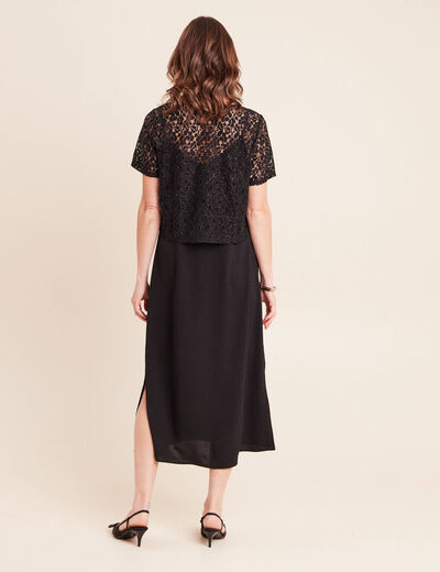 Robe longue &eacute;vas&eacute;e 2 en 1 col rond noir femme