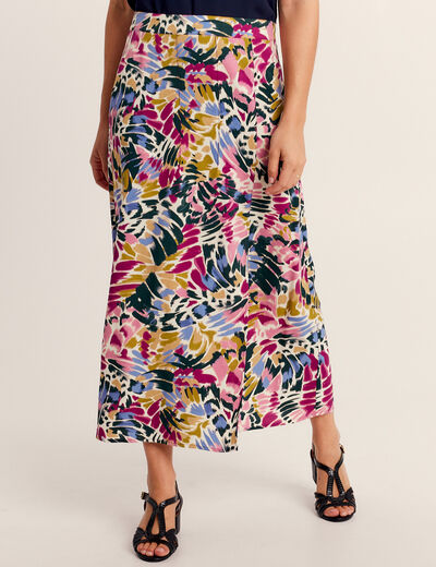 Jupe midi en satin imprimé - Imprimé multicolore
