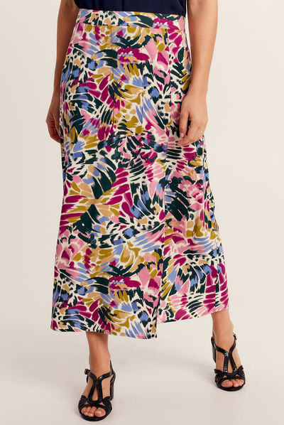 Jupe midi droite fendue multicolore femme