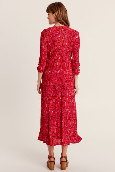Robe longue évasée plissée rose femme