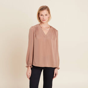 Blouse manches longues satin sable femme
