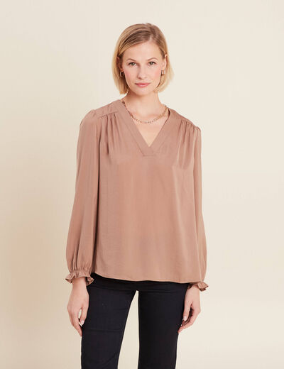 Blouse manches longues satin sable femme