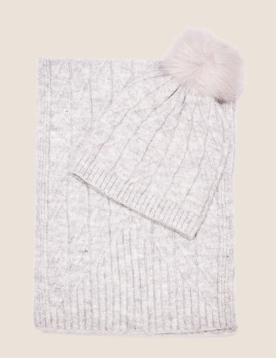 Ensemble écharpe et bonnet gris clair femme