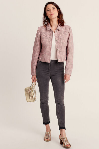 Veste droite boutonnée rose clair femme