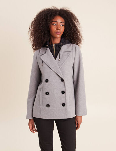 Caban doubl&eacute; avec capuche gris clair femme