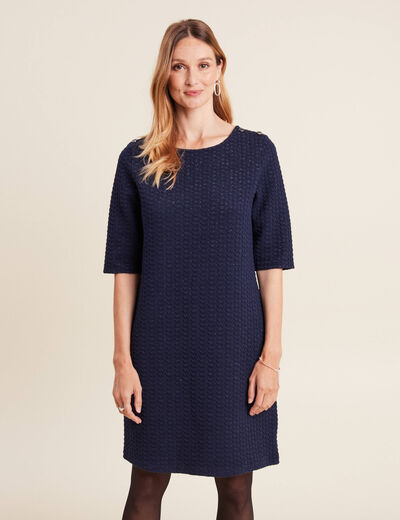 Robe droite manches 3/4 bleu marine femme