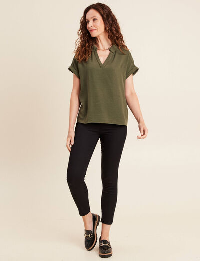 Blouse manches courtes vert kaki femme