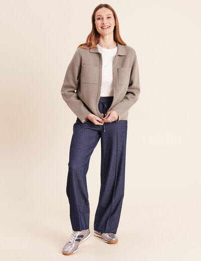 Gilet r&eacute;versible manches longues vert femme