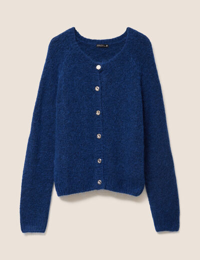 Gilet droit mi-long col rond bleu marine femme