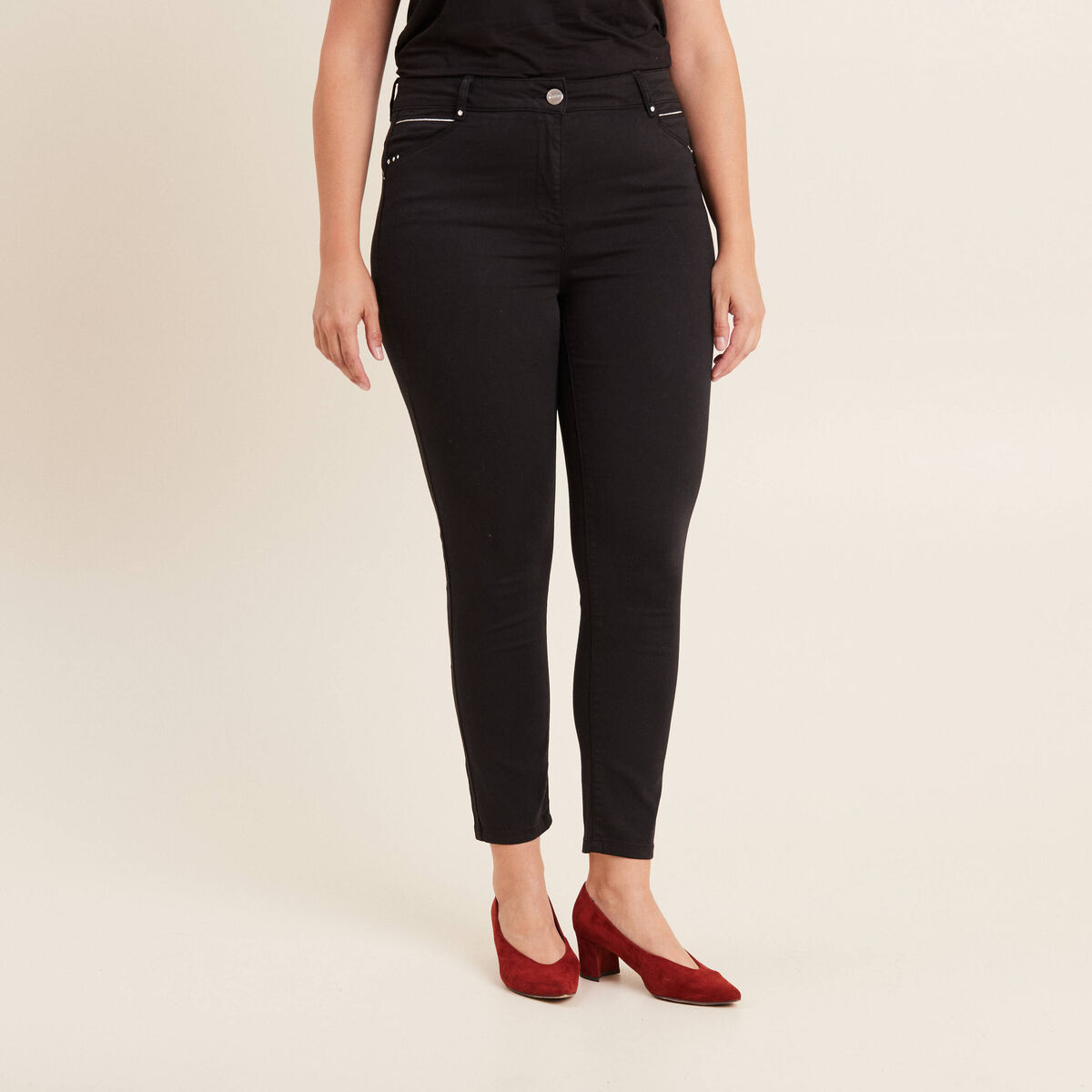 Pantalon ajusté taille haute noir femme