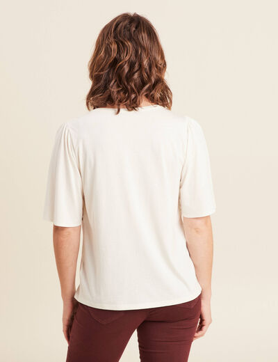 T-shirt manches courtes brodé ecru femme
