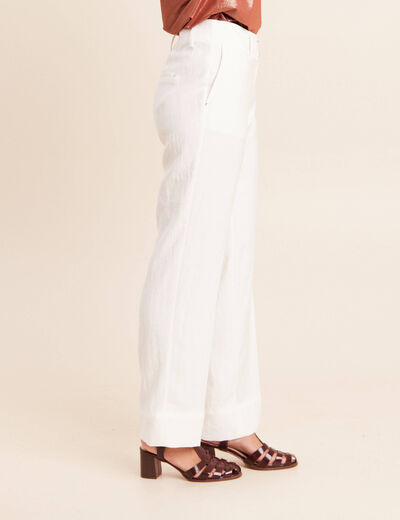 Pantalon coupe droite taille haute ecru femme