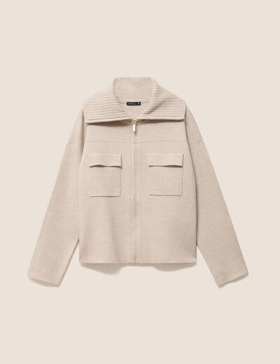 Cardigan col camionneur beige femme