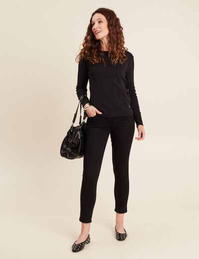 Pantalon ajust&eacute; taille bascul&eacute;e noir femme