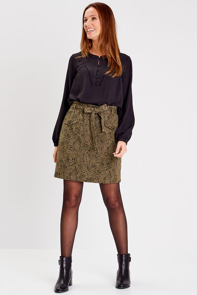 Jupe droite ceinturée vert kaki femme