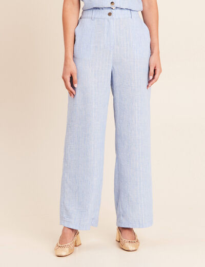 Pantalon large taille haute bleu femme
