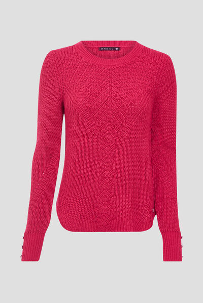 Pull manches longues rose framboise femme