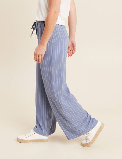 Pantalon large taille haute bleu ciel femme