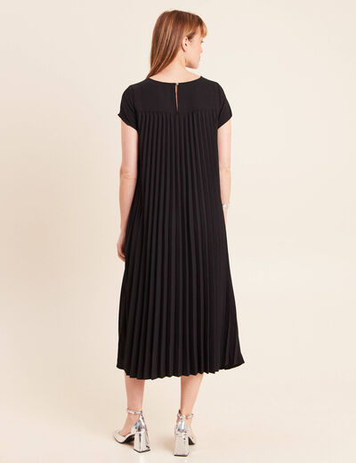 Robe longue &eacute;vas&eacute;e manches courtes noir femme