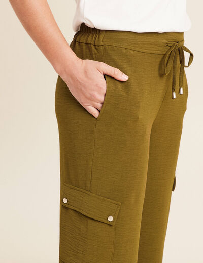 Pantalon cargo lien à nouer vert olive femme