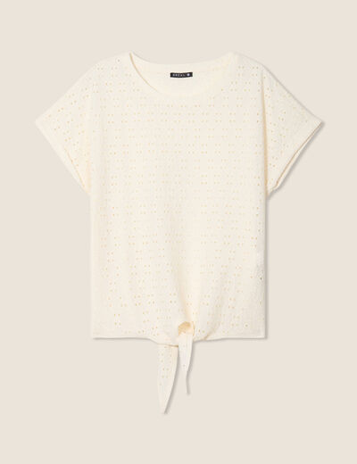Blouse manches courtes nouée ecru femme