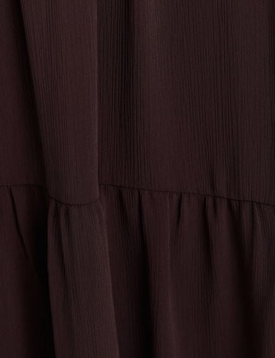 Robe courte &eacute;vas&eacute;e col v manches longues marron fonc&eacute; femme