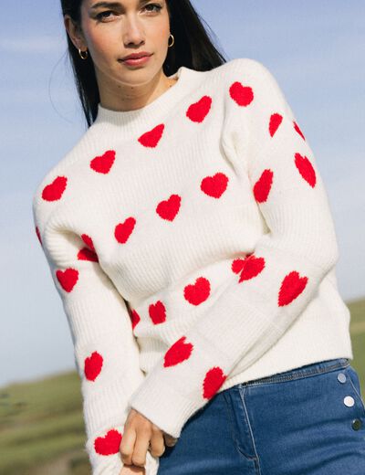 Pull col rond manches longues rouge femme