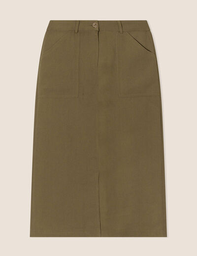 Jupe longue droite vert kaki femme