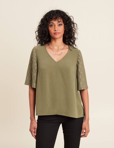 Blouse manches 3/4 vert kaki femme