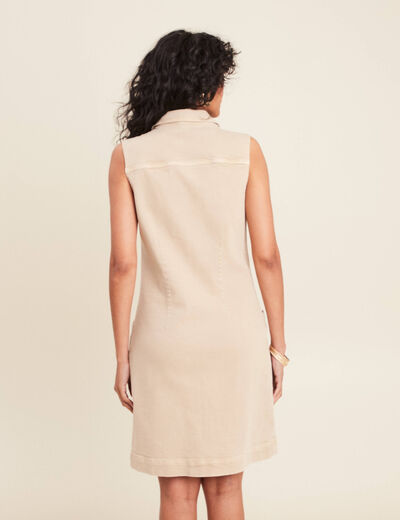 Robe droite en jean denim beige femme