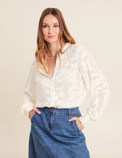 Chemise ample manches longues ecru femme