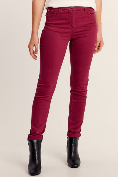 Jean magique ajusté taille standard rouge foncé femme