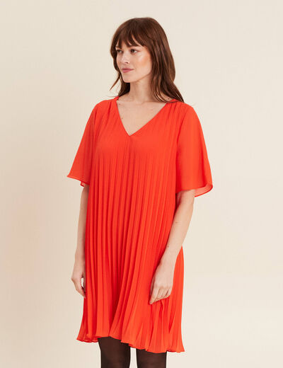 Robe droite plissée orange foncé femme