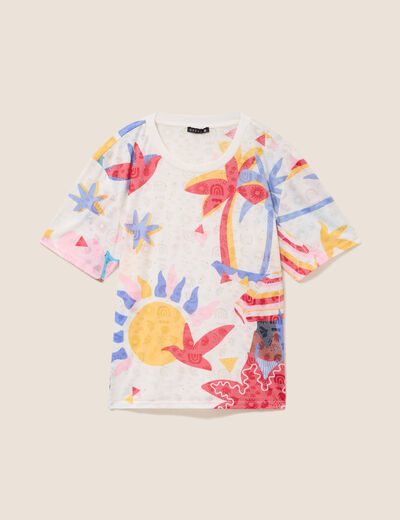 T-shirt ample col rond manches courtes blanc femme