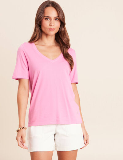 T-shirt manches courtes rose fushia femme