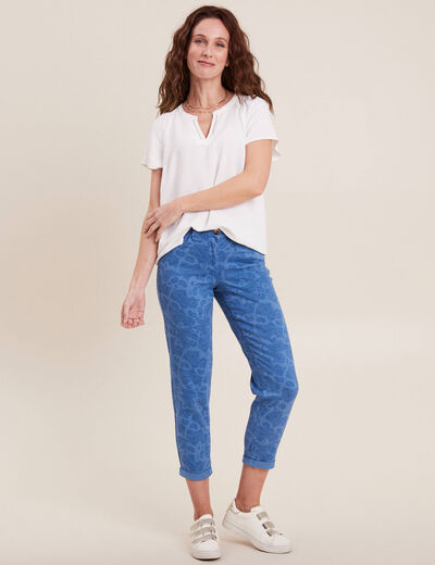 Pantalon droit taille basse bleu femme