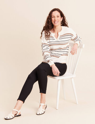 Pull col tunisien manches longues marron femme