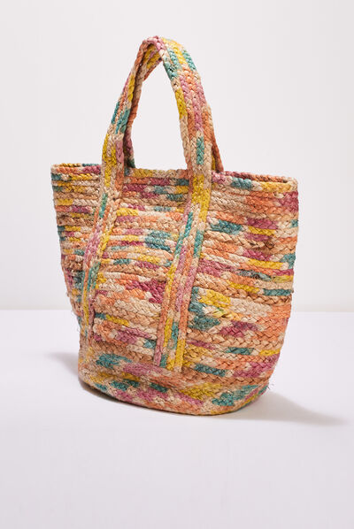 Sac cabas en paille multicolore femme