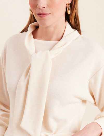 Pull col ch&acirc;le manches longues ecru femme