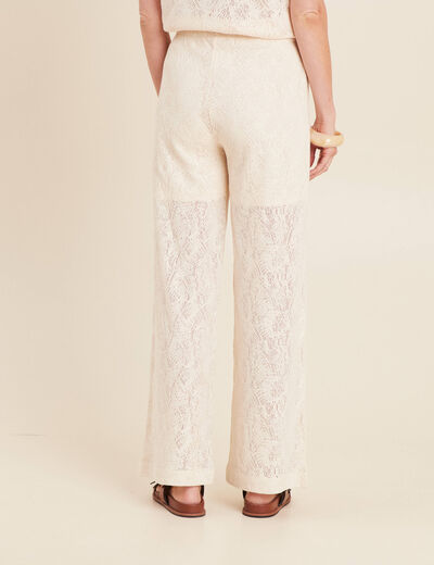 Pantalon large taille basculée ecru femme