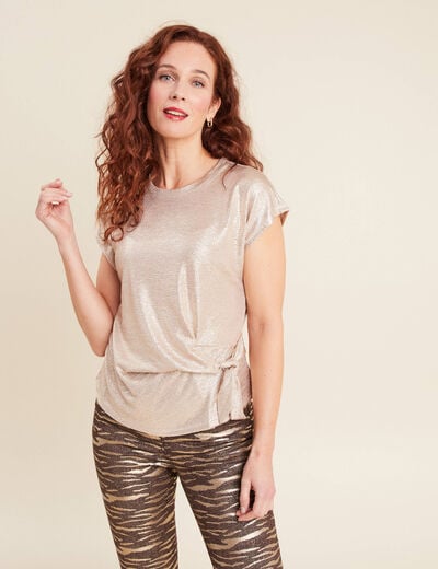 T-shirt manches courtes noué couleur or femme
