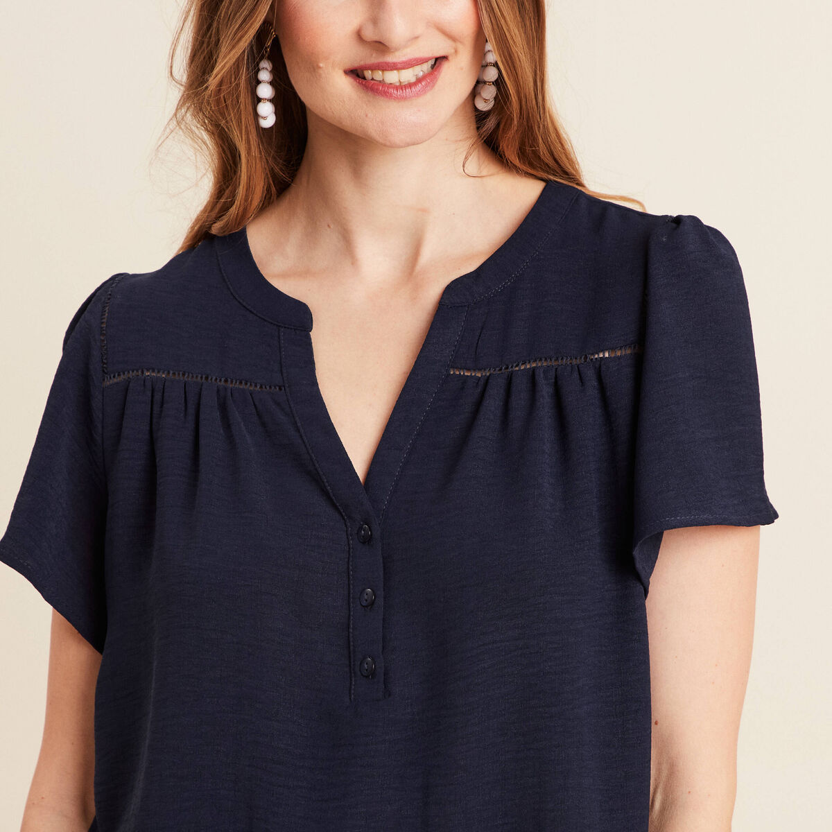 Blouse manches courtes bleu marine femme