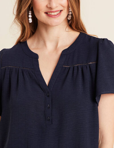 Blouse manches courtes bleu marine femme