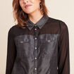 Chemise bi-mati&egrave;re manches longues denim gris femme