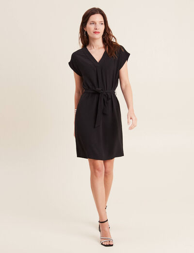 Robe droite col en V noir femme