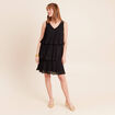 Robe pliss&eacute;e sans manches col v noir femme