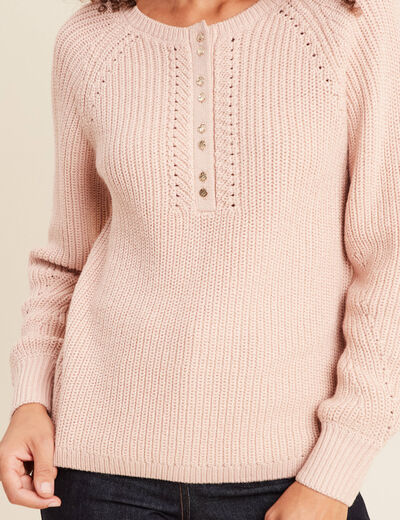 Pull col tunisien manches longues vieux rose femme