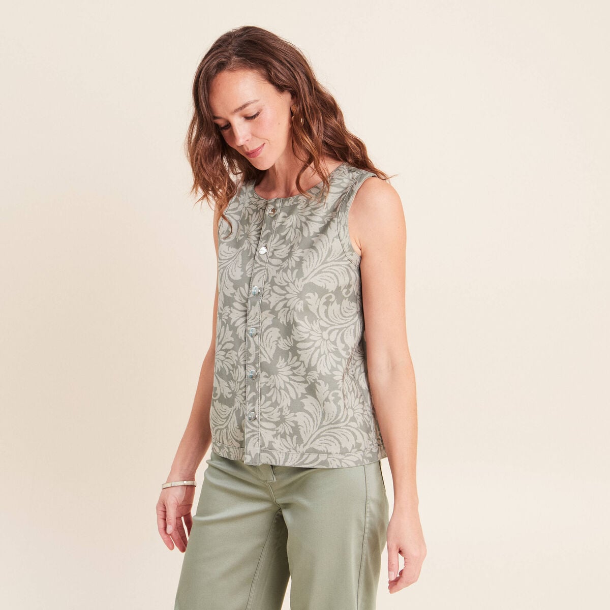 T-shirt r&eacute;versible sans manches gris femme