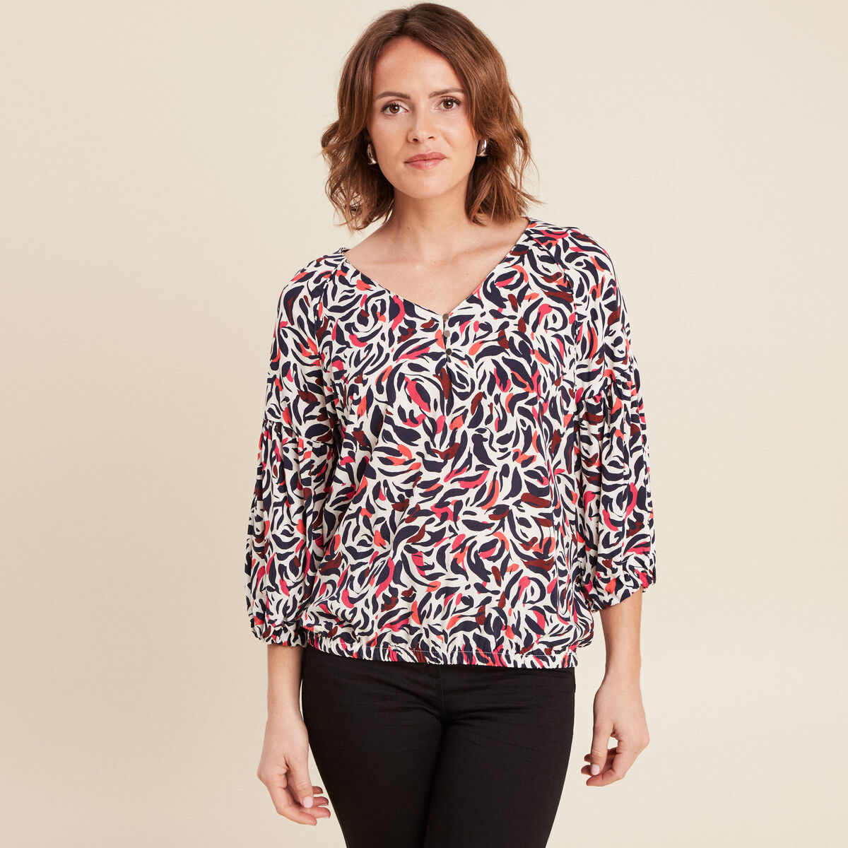 Blouse manches 3/4 rose femme